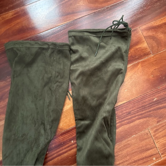 Olive Green Over The Knee Boots High Heeled Size 10 | Faux Suede Olivia Jaymes - Picture 6 of 16